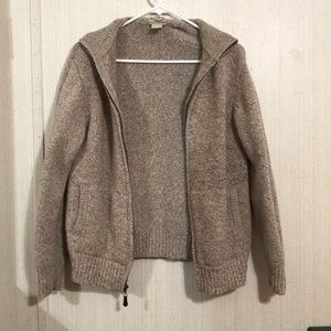 L.L. Bean tan zip up knitted jacket